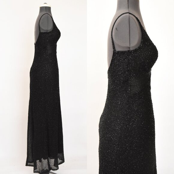 SOLD ON EBAY Scala Black Hand-Beaded Silk Formal Prom Dress Small - Picture 3 of 16